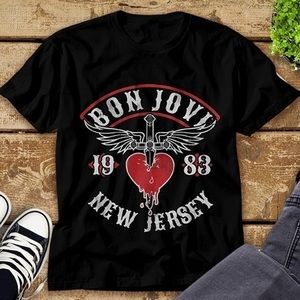 Bon Jovi Logo Band 1983 New Jersey Rock Band Black Unisex T Shirt